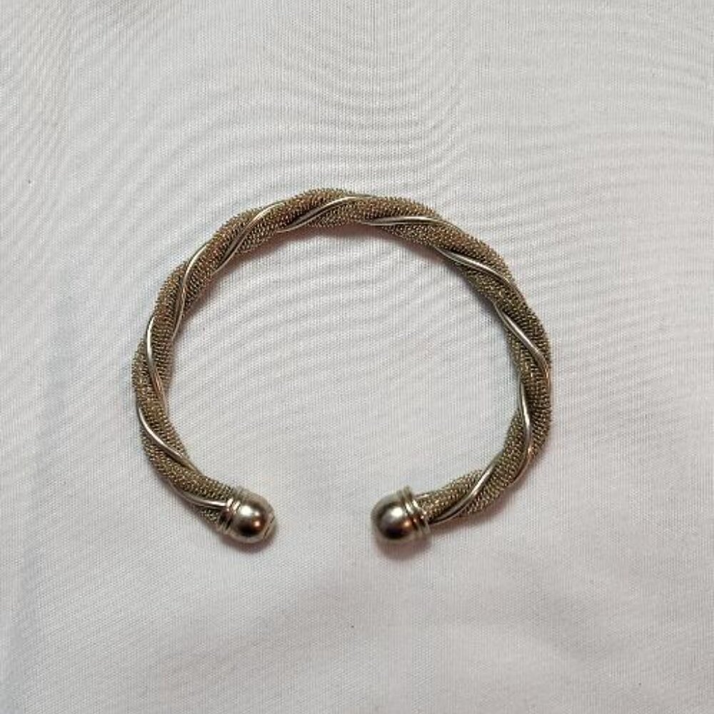 Twisted Mesh Cuff Bracelet Silver 925 Vintage - Picture 2 of 4